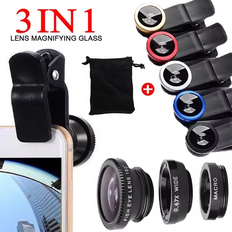 Lens Camera Clip - Lente Fisheye 3 em 1 para