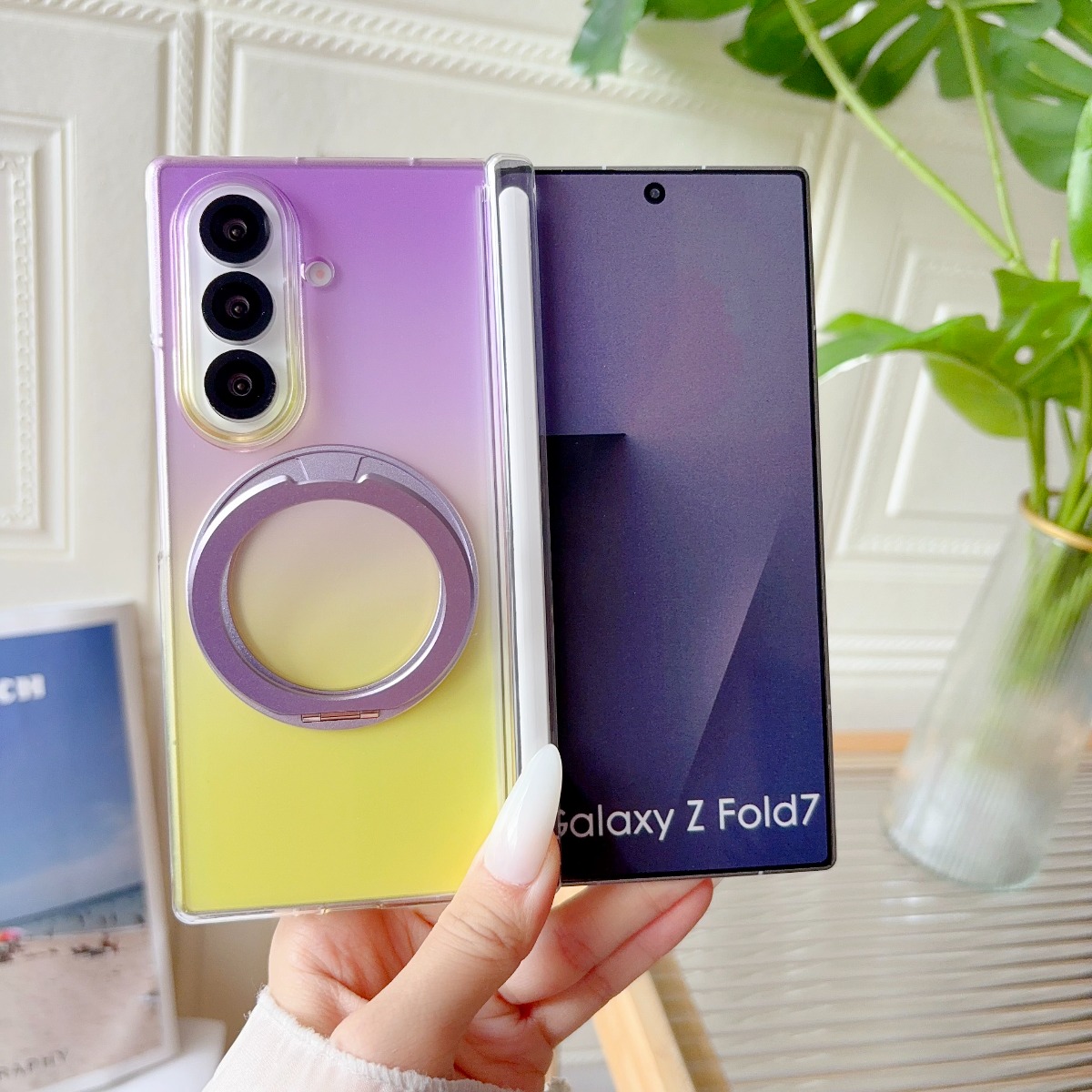 Phone Kickstand Ring - Capa Magnética Transparente Gradiente com Suporte